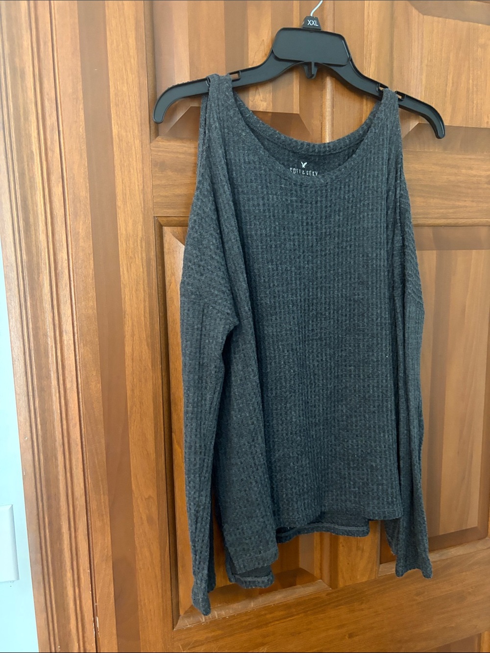 American Eagle Outfitters Charcoal Waffle Scoop Neck Sweater